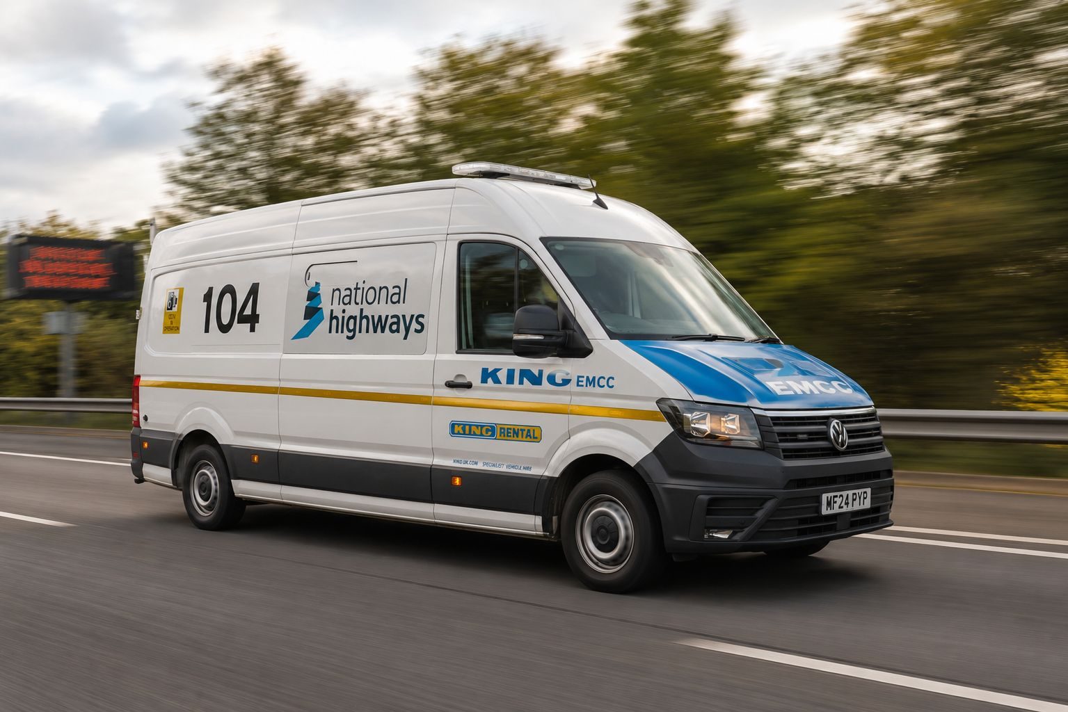 KING EMCC National Highways emergency vehicle moving on a live UK carriageway